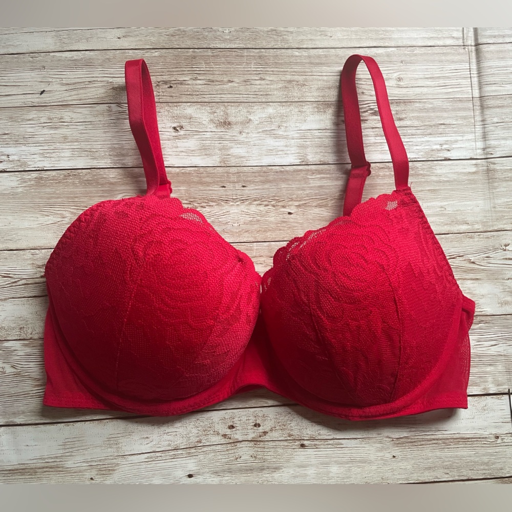 PINK VICTORIA'S SECRET DATE NIGHT PUSH UP BRA BLACK WITH WHITE LILLIES 36C - Picture 2 of 10